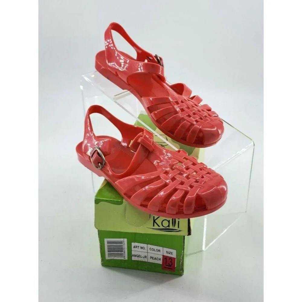 Kali Girls Flat‎ Heel Woven Top Jelly Sandals Fisherman Y2K Style Peach Size 13